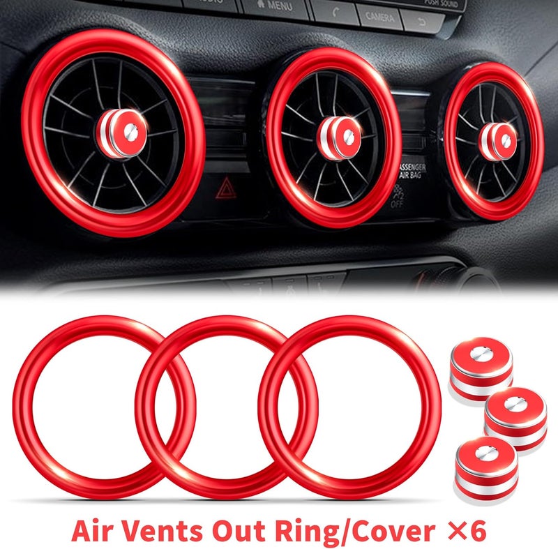 Polodunn for Nissan Sentra Accessories 2020-2025, 12pcs Trim Set - Air Conditioning, Volume Tune Knob Covers, Air Vent Outlet Covers/Rings, Push Start Button Cover/Ring (Red) - Image 3
